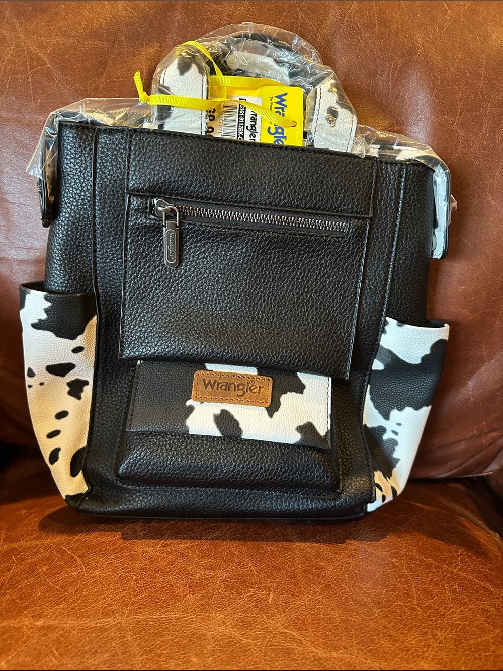 Wrangler Black and White Cowhide-Accent Pebbled Backpack